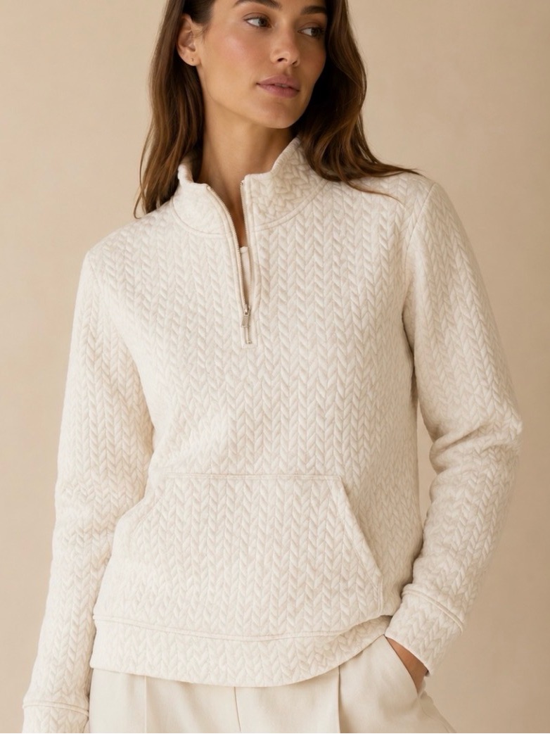Jones New York Cream Quilted Pullover Top - Women